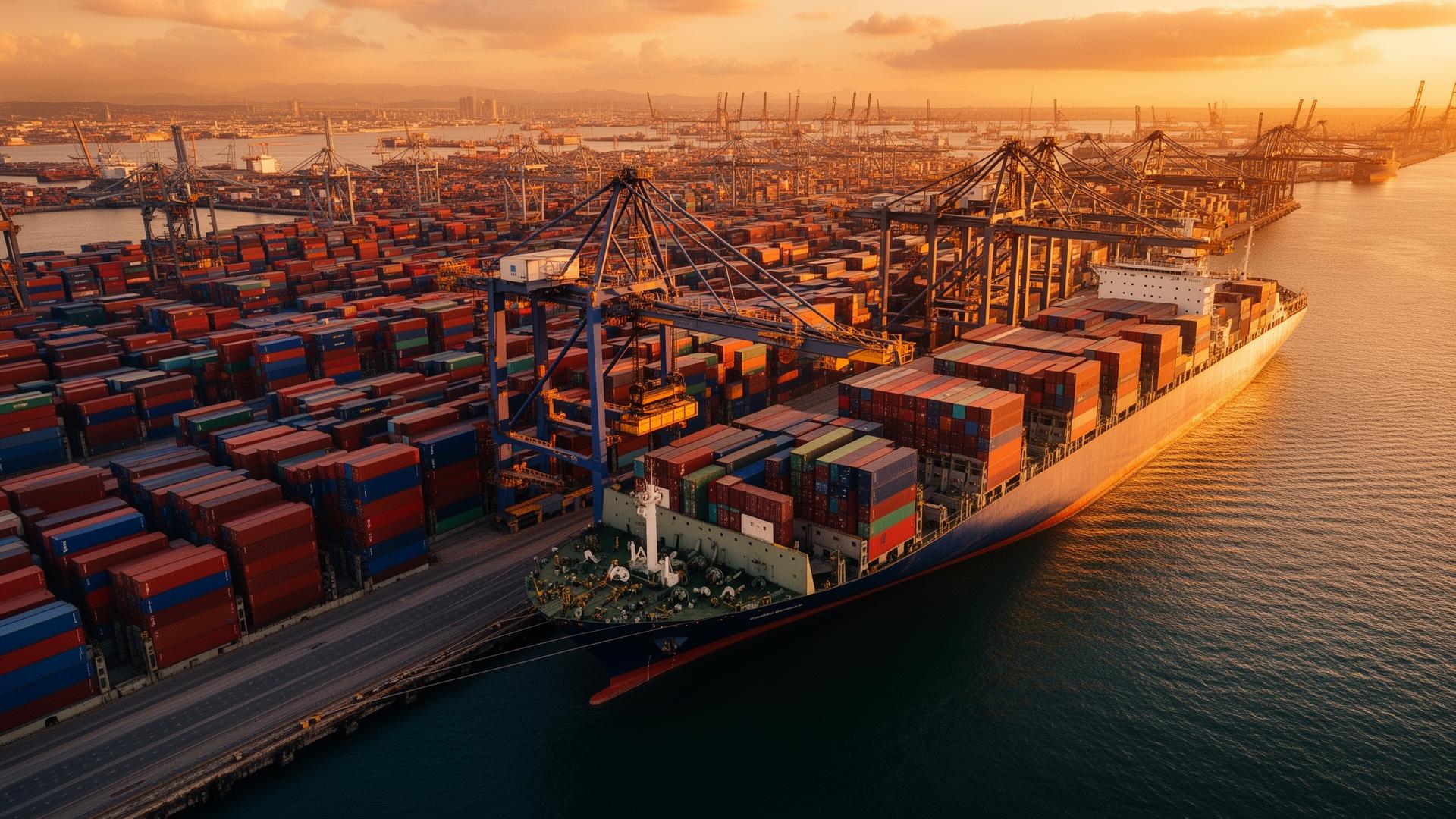 International shipping port with cargo containers